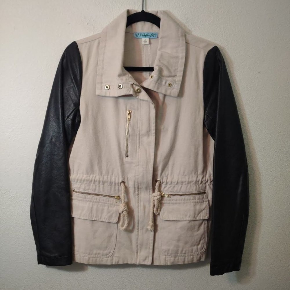 Dina B Khaki & Faux Leather Utility Jacket S